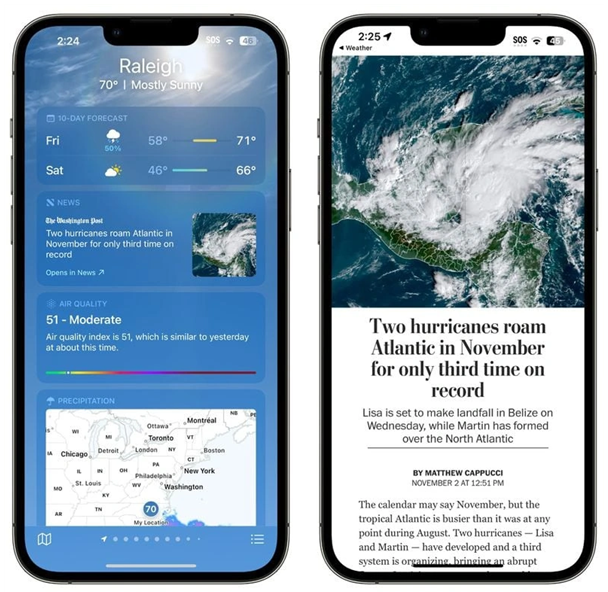 鲁甸苹果14维修分享iPhone 14手机如何看天气时顺带看新闻 